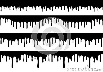 Set of Vector Seamless Drip Borders. Isolated Drop Shapes. Liquid Paint Texture Vector Illustration