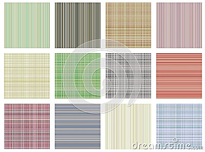 Set of vector seamless textures. Pastel different checkered, lined backgrounds in pastel colors, fabric swatch samples texture of Vector Illustration