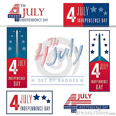 Set of vector signs, badges and banners for the 4-th of july cel Vector Illustration