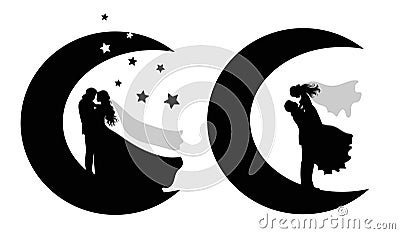 Set of vector silhouettes of a groom and a bride. Vector Illustration