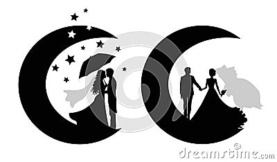 Set of vector silhouettes of a groom and a bride. Vector Illustration