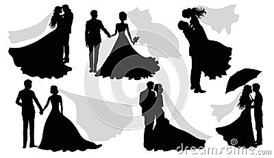 Set of vector silhouettes of a groom and a bride. Vector Illustration