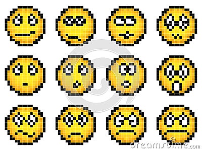 Set of vector simple yellow pixel smiley. Vector Illustration