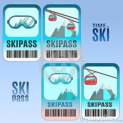 Set of vector ski pass template design. Vector Illustration