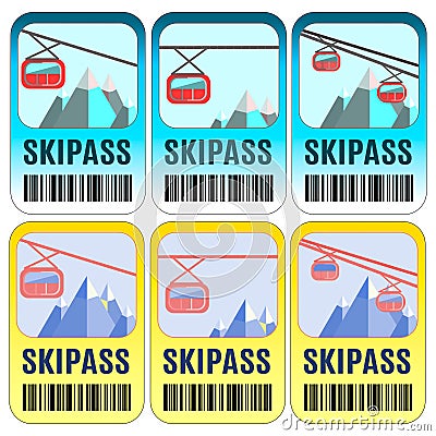 Set of vector skipass template design. Vector Illustration