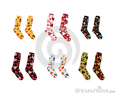 Set of vector socks of different color textures and patterns Vector Illustration