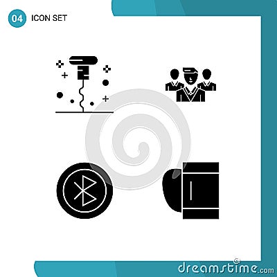 Set of 4 Vector Solid Glyphs on Grid for bottle, computer, opened, friendzone, network Vector Illustration