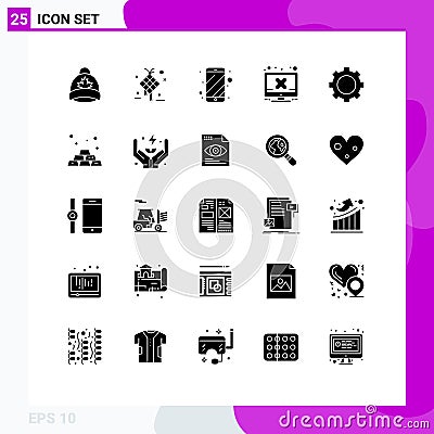 Set of 25 Vector Solid Glyphs on Grid for devices, screen, hanging, hardware, electronic Vector Illustration
