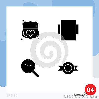 Set of 4 Vector Solid Glyphs on Grid for guard, watch, secure, rotate, label Vector Illustration