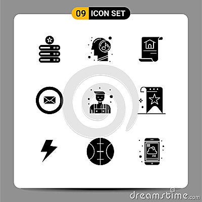 Set of 9 Vector Solid Glyphs on Grid for repairman, handyman, construction, chat, mail Vector Illustration