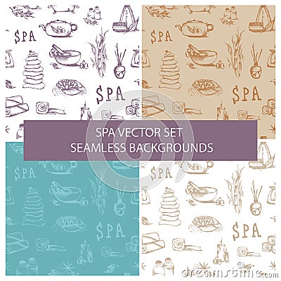 Set Vector Spa background template isolated. doodle spa elements, seamless pattern, vector illustration. Massage and spa concept, Vector Illustration