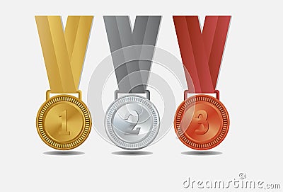 Set vector sports awards gold, silver and bronze medal. Stock Photo