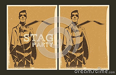 Set of vector Stag party posters Vector Illustration