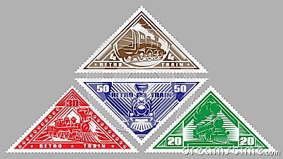 Set of vector stamps templates with retro trains Vector Illustration