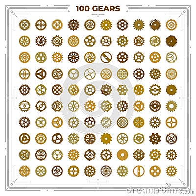 Set of vector steampunk cogwheels victorian era vintage design style clockwork illustration metal geer designs for laser Vector Illustration