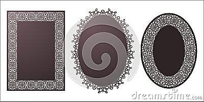 Set of Vector Stencil lacy oval and rectangle frames with carved Vector Illustration