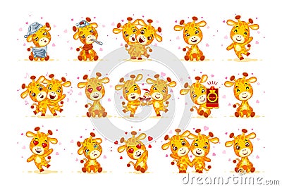 Set Vector Stock isolated Emoji character cartoon giraffe stickers emoticon Vector Illustration
