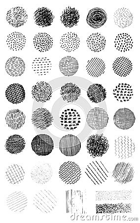 Set of vector strokes, dots, strokes, spots, squares, cells, lines for brushes, textures and backgrounds, isolated on white Vector Illustration