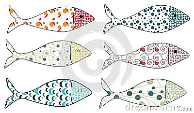 Set of vector stylized fishes. Collection of aquarium fish. Illustration for children. Vector Illustration