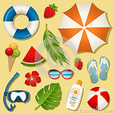 Set of vector summer elements Vector Illustration