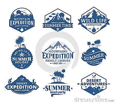 Set of vector summer, mountain and outdoor adventures logo Vector Illustration