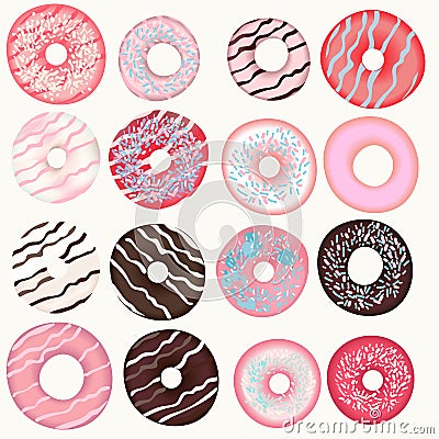 Collection of vector sweet pink, brown, beige donuts for design Stock Photo