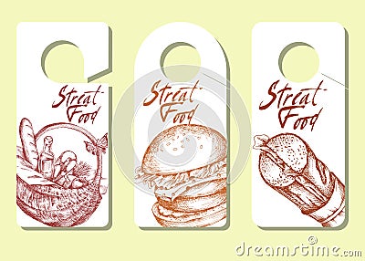 Set of vector templates with a pattern of bread, baking, picnic products. Design-a set of leaflets for the organizers of Vector Illustration