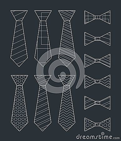 Set of Vector Ties and Bow Ties Vector Illustration