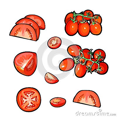 Set of vector tomato slices Vector Illustration