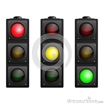 Set of Vector Traffic Lights isolated on white Vector Illustration