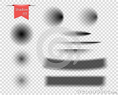 Set of vector transparent isolated shadows, round, oval and rectangular curved. Design elements on an isolated background. Vector Illustration
