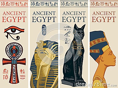 Set of vector travel banners with Egyptian symbols Vector Illustration