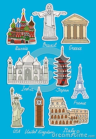 Set of vector travel landmarks icons Vector Illustration