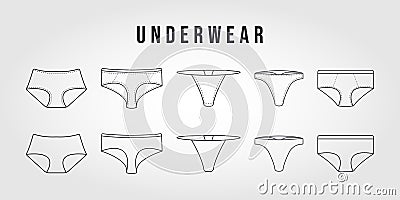 set of vector underwear icon logo line art illustration design, woman underwear pants logo design Vector Illustration