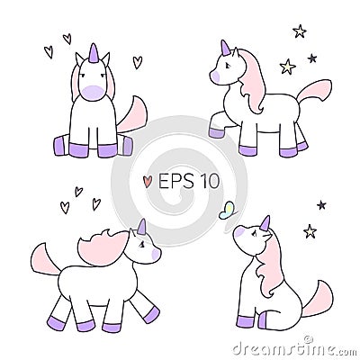 Set of vector unicorns in different poses Vector Illustration