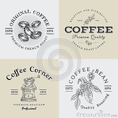 Set of Vector Vintage Coffee Logo and Illustration Drawing Engraving Icon 02 Vector Illustration