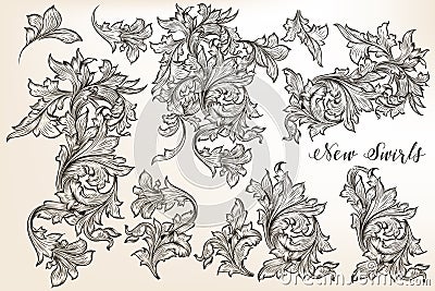 Set of vector vintage flourishes for design in antique style Stock Photo