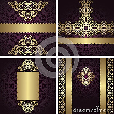 Set of vector vintage luxury cards with seamless backgrounds Vector Illustration