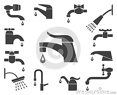 Set of vector water tap or faucet icons Vector Illustration