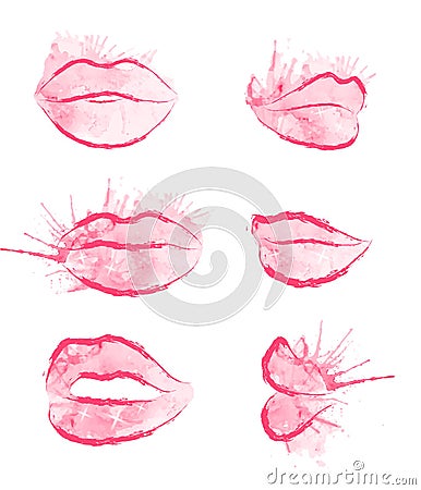 Set of vector watercolor lips Vector Illustration