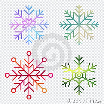 Set of vector watercolor snowflakes. Collection of artistic snowflakes with watercolor texture. Set of snowflakes. Vector Vector Illustration