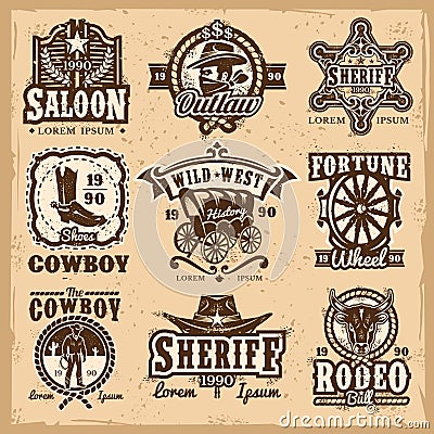 Set of vector wild west logos Vector Illustration