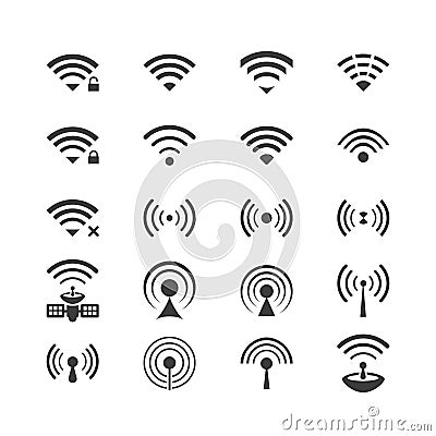 Set of vector wireless icons for wifi remote control access and radio communication Vector Illustration