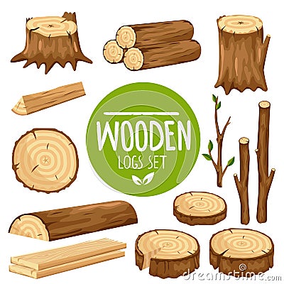 Set of vector wood logs Vector Illustration