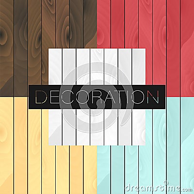 Set of 5 vector wood realistic textures colors Vector Illustration