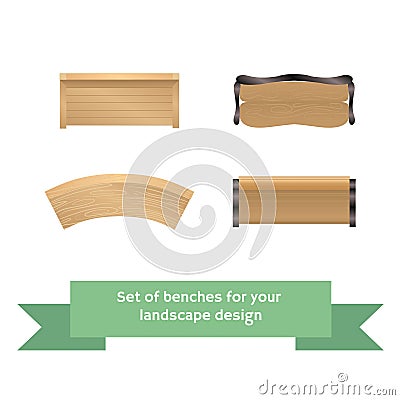 Set of vector wooden benches. Vector Illustration