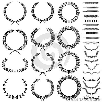 Set of vector wreaths and branches. Design elements for logo, label, emblem, badge, sign. Vector Illustration