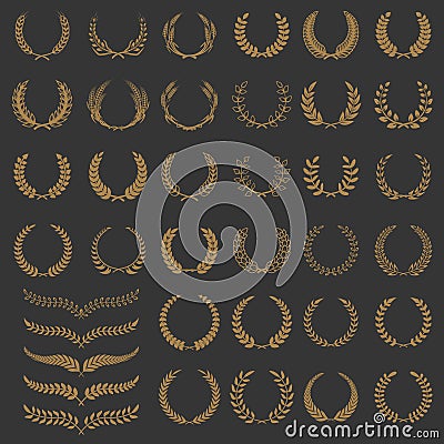 Set of vector wreaths and branches. Design elements for logo, label, emblem, badge, sign. Vector Illustration