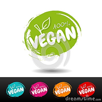 Set of 100% vegan badges. Hand drawn labels Stock Photo