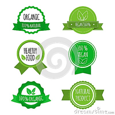 Set of vegan badges, icons, labels. Organic, healthy food logos for cafe, restaurants, products packaging. Vector Vector Illustration
